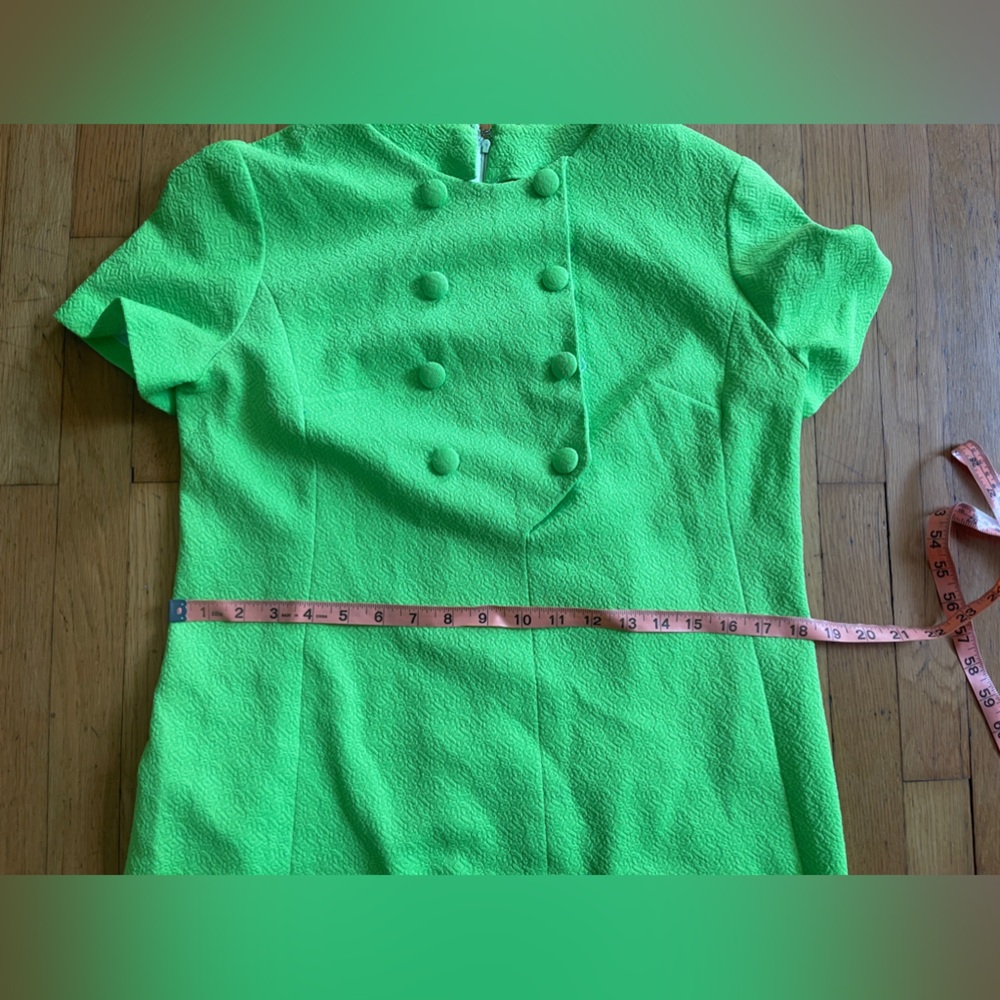 60S Vintage Bright Green Mini Dress - Picture 4 of 7